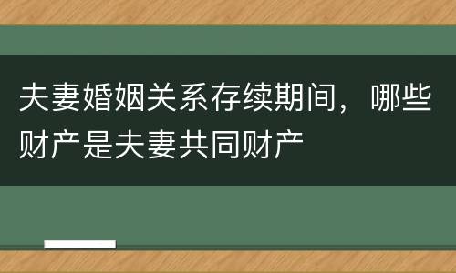 夫妻婚姻关系存续期间，哪些财产是夫妻共同财产