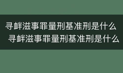 寻衅滋事罪量刑基准刑是什么 寻衅滋事罪量刑基准刑是什么