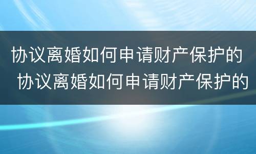 协议离婚如何申请财产保护的 协议离婚如何申请财产保护的程序