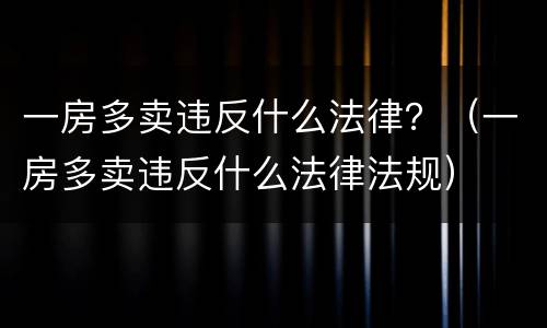 一房多卖违反什么法律？（一房多卖违反什么法律法规）