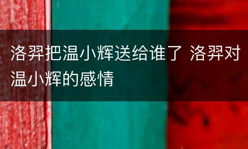 洛羿把温小辉送给谁了 洛羿对温小辉的感情