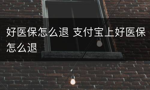 好医保怎么退 支付宝上好医保怎么退