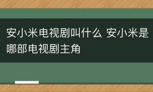 安小米电视剧叫什么 安小米是哪部电视剧主角