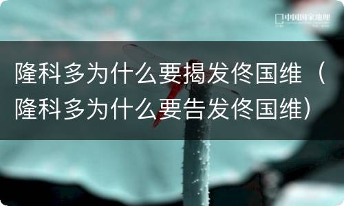 隆科多为什么要揭发佟国维（隆科多为什么要告发佟国维）