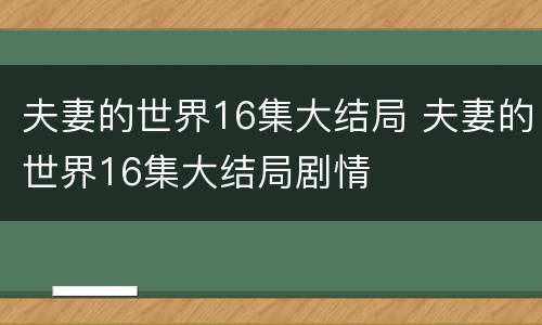 夫妻的世界16集大结局 夫妻的世界16集大结局剧情