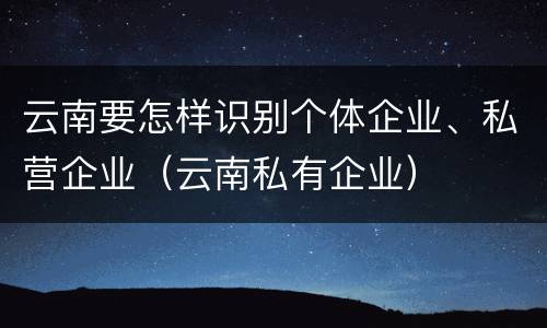 云南要怎样识别个体企业、私营企业（云南私有企业）