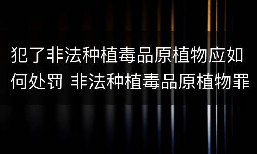 犯了非法种植毒品原植物应如何处罚 非法种植毒品原植物罪是什么犯罪类型